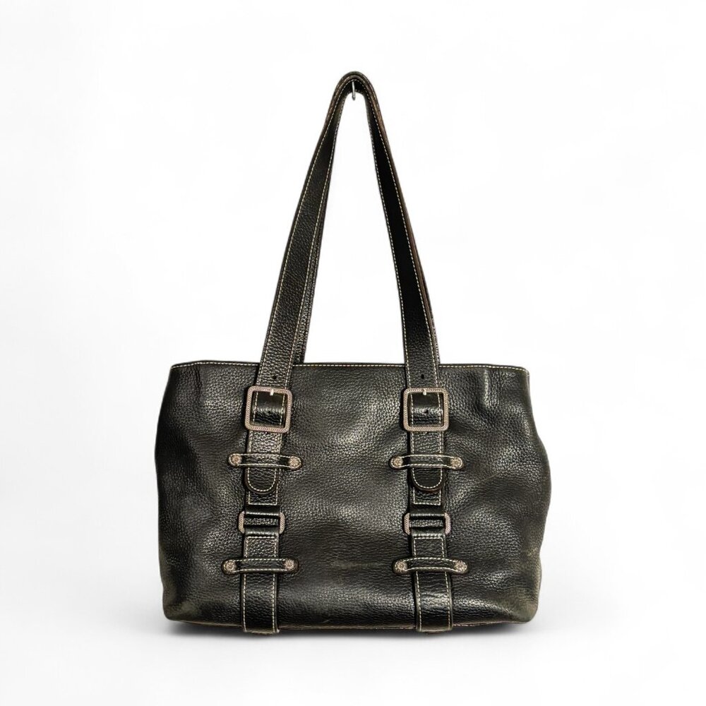 Brighton Black Leather Classic Shoulder Tote Bag Purse Southwest Silver Accents